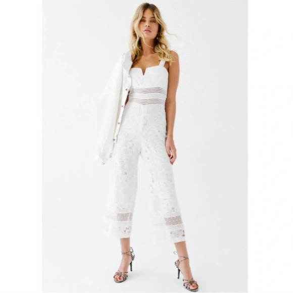 SAYLOR "Gabi" White Lace Crop Jumpsuit Size S - Picture 2 of 10